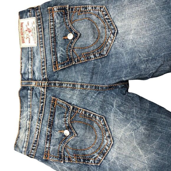 RARE True Religion Jeans Shorts Size 38 STRAIGHT BIG T Blue - Picture 6 of 8